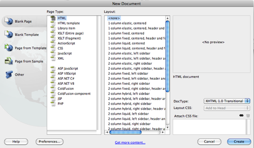 new document options