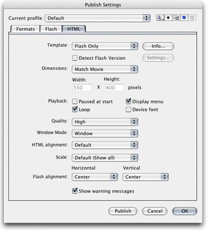 publish settings